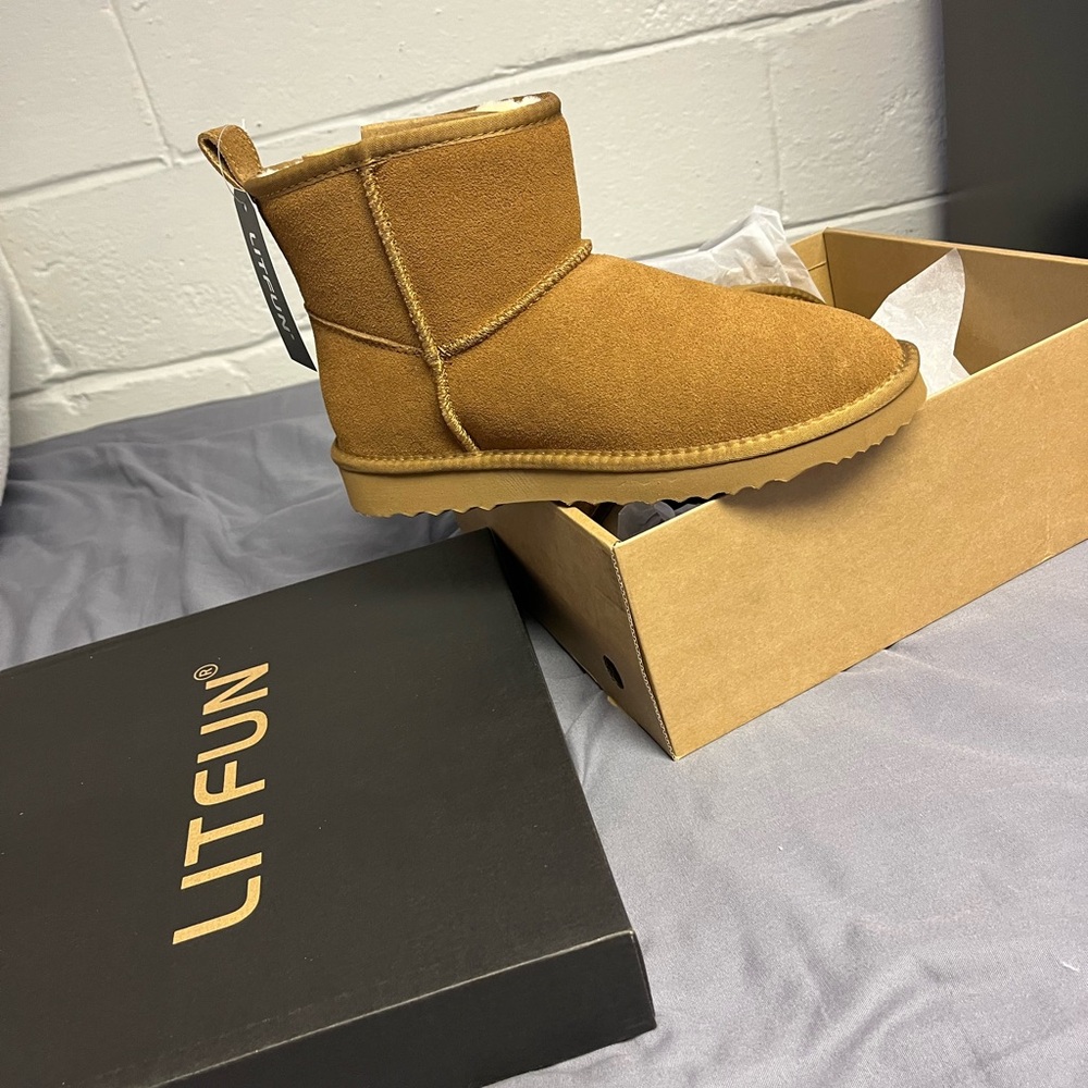 LITFUN Tan Ankle Boots- Chestnut